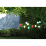 Lampă solară colorată din plastic, negru, IP44, ø: 75mm, lungime cablu 1200mm, distanță între LED-uri 200mm, lungime cablu de alimentare 1200mm, inclusiv 10x LED 0.06W 3.2V, alb