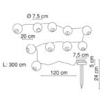 Lampă solară plastic alb, plastic negru, IP44, ø: 75mm, distanță între LED-uri 200mm, lungime cablu de alimentare 1200mm, inclusiv 10x LED 0.06W 3.2V, alb - imagine 4