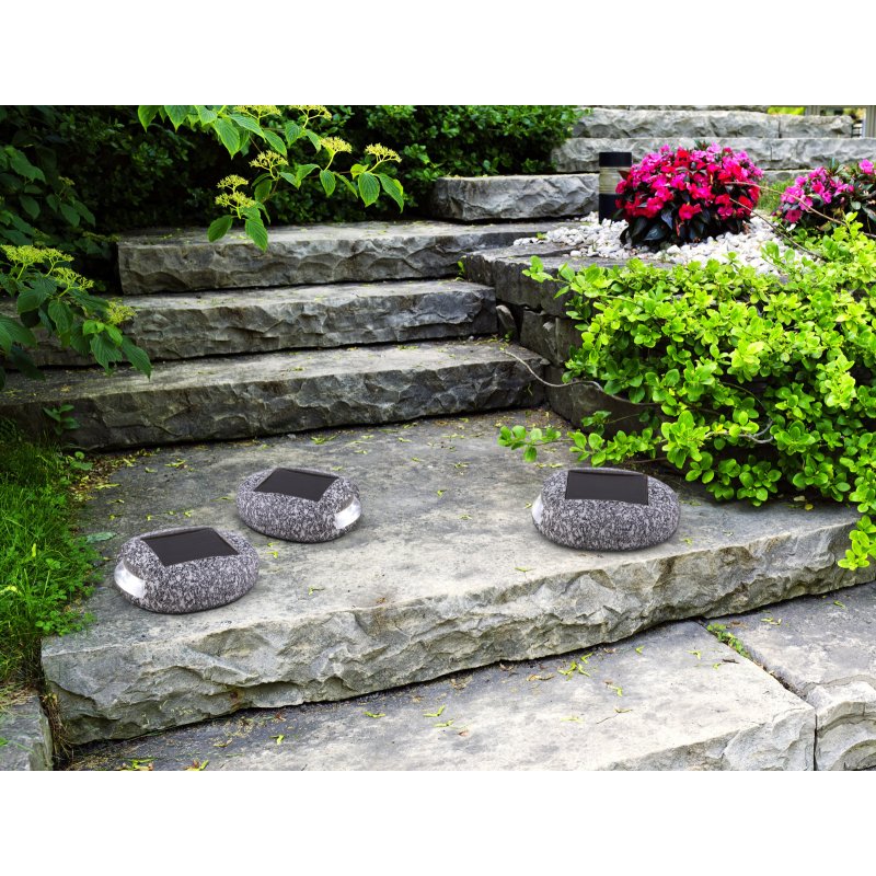 solar-33997-3-g22453-4 Lampa Solara plastic, gri deschis, forma de pietre, set de 3buc, IP44, intrerupator, LxlxH: 85x65x25, inclusiv 1xLED 0,06W 3,2V. - imagine 1