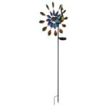 Lumină solară metal negru mat, plastic negru mat, metal colorat, comutator glisant, IP44, păun pe țepușă la sol, cu roată de vânt, LxWxH: 380x250x1200mm, incl. LED 0.06W 3V, 3000K - imagine 5