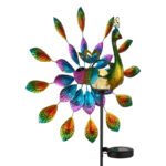 Lumină solară metal negru mat, plastic negru mat, metal colorat, comutator glisant, IP44, păun pe țepușă la sol, cu roată de vânt, LxWxH: 380x250x1200mm, incl. LED 0.06W 3V, 3000K - imagine 6