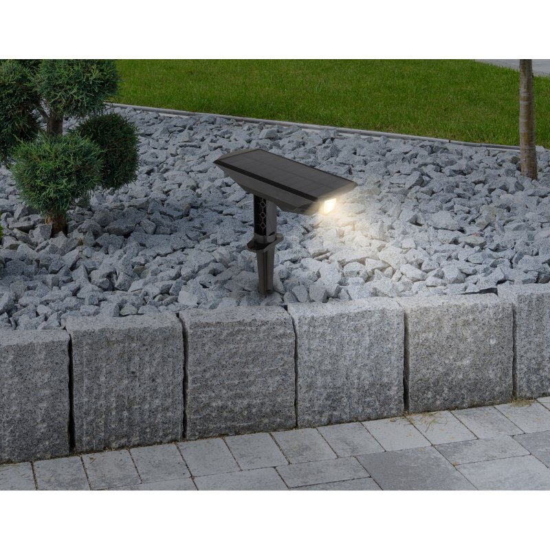 solar-36021-g28766-6 Lumină solară, plastic negru mat/transparent, comutator cu buton, mobil, Conul de lumină reglabil cu cursorul, cu vârf de sol sau pentru montare pe perete, IP44, LxLxA:158x94x280mm, LED 1W 3V, sursă 60lm, 60lm ieșire, 3000K - imagine 1