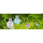 Lumină solară metalică argintie, plastic cromat, comutator glisant, IP44, afișaj de 12, culori: 3 x verde, albastru, violet, transparent fiecare, sferă suspendată, ø:80mm, H:135mm, afișaj mixt, 10x LED 0.06W 3V, 3000K - imagine 2