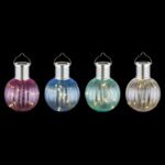 Lumină solară metalică argintie, plastic cromat, comutator glisant, IP44, afișaj de 12, culori: 3 x verde, albastru, violet, transparent fiecare, sferă suspendată, ø:80mm, H:135mm, afișaj mixt, 10x LED 0.06W 3V, 3000K - imagine 3