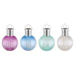 Lumină solară metalică argintie, plastic cromat, comutator glisant, IP44, afișaj de 12, culori: 3 x verde, albastru, violet, transparent fiecare, sferă suspendată, ø:80mm, H:135mm, afișaj mixt, 10x LED 0.06W 3V, 3000K - imagine 4