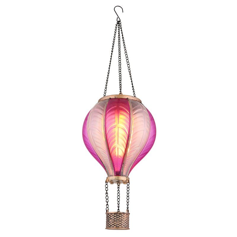 solar-36136p-g29344 Lumină solară metal negru, patină aurie, plastic roz, satinat, buton, efect de foc, IP44, balon cu aer cald, ø: 140mm, H: 465mm, incl. 20x LED 0.5W 3V, 1600K - imagine 1
