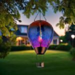 Lumină solară metal negru mat, metal maro mat, plastic negru, sticlă colorată, comutator de presiune, efect de foc, IP44, balon cu aer cald, ø: 250mm, H: 580mm, incl. 24x LED 0.2W 3V, 3000K - imagine 2