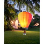 Lumină solară plastic argintiu, plastic maro, textil colorat, metal negru mat, buton, efect de foc, IP44, ø: 270mm, H: 440mm, incl. 24x LED 0.06W 3V, 1800K