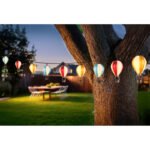 Lumină solară din plastic colorat, plastic negru mat, cablu PVC negru, comutator glisant, IP44, lumini de basm cu 9 baloane mici cu aer cald, LxWxH: 3900x60x110mm, incl. 9x LED 0.06W 3V, 3000K