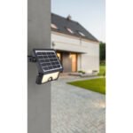 Corp iluminat solar din plastic negru/satinat.,spot  de construcție, pivotant, IP65, comutator, senzor: 120 °, H: 3m, interval 2-6m, WxH: 232x34, AL: 150, inclusiv LED 5W 3.7V, 500lm, 3000K