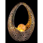 Lampă solară metal de culoare bronz aurie, sticlă crapata transparentă, IP44, sculptură  perforate decorative și bilă, LxLxH: 215x95x275mm, inclusiv LED 0,06W 3V, 3000K - imagine 3