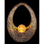 Lampă solară metal de culoare bronz aurie, sticlă crapata transparentă, IP44, sculptură  perforate decorative și bilă, LxLxH: 215x95x275mm, inclusiv LED 0,06W 3V, 3000K - imagine 5