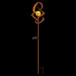 Lampă solară metal ruginie, sticlă chihlimbar, IP44, sculptură la sol cu tepus pamant. - imagine 3