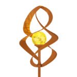 Lampă solară metal ruginie, sticlă chihlimbar, IP44, sculptură la sol cu tepus pamant. - imagine 5