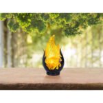 Lampă solară metal negru mat, perforare decorativă metal auriu, plastic negru, sticla efect crapat,culoare chihlimbar, buton, IP44, LxLxH: 165x125x265mm, inclusiv LED 0.06W 3.2V, 3000K