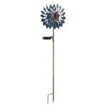 Lumină solară metal aurit antic, metal aurit antic, metal albastru antic, bilă de sticlă transparentă crackle, comutator glisant, IP44, roată de vânt pe vârf de sol, LxLxA: 225x115x920mm, incl. LED 0.06W 3.2V, 3000K - imagine 4