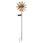 Lumină solară metal aurit antic, metal aurit, glob din sticlă transparentă, comutator glisant, IP44, roată de vânt pe vârf de sol, LxLxH: 220x120x920mm, incl. LED 0.06W 3.2V, 3000K - imagine 4