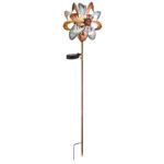 Lumină solară metal auriu antic, metal auriu antic, metal argintiu antic, bilă de sticlă transparentă crackle, comutator glisant, IP44, roată de vânt pe vârf de sol, LxLxA: 220x120x920mm, incl. LED 0.06W 3.2V, 3000K