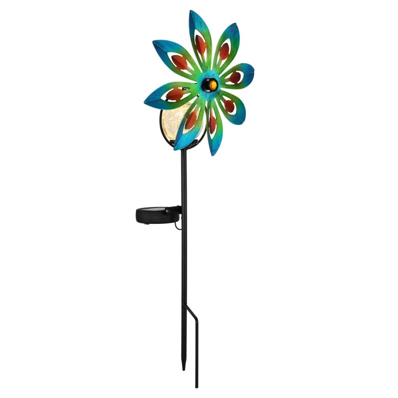 solar-36575-g29377 Lumină solară metalic colorată, cupru, metal negru mat, glob de sticlă transparentă, cristale de sticlă galbenă, comutator glisant, IP44, roată de vânt pe vârf de sol, LxLxH: 200x90x500mm, incl. LED 0.024W 3V, 3000K - imagine 1