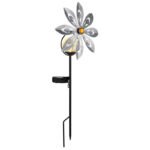 Lumină solară metal gri-argintiu, metal negru mat, glob de sticlă transparentă, cristale de sticlă galbenă, comutator glisant, IP44, roată de vânt pe vârf de sol, LxWxH: 200x90x500mm, incl. LED 0.024W 3V, 3000K