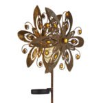 Lumină solară metalică de culoare ruginie, glob de sticlă transparentă, cristale de sticlă galbenă, comutator glisant, IP44, roată de vânt pe vârf de sol, LxWxH: 320x175x1240mm, incl. LED 0.024W 3V, 3000K - imagine 4