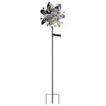 Lumină solară metal gri-argintiu, metal negru mat, glob de sticlă transparentă, cristale de sticlă galbenă, comutator glisant, IP44, roată de vânt pe vârf de sol, LxLxH: 320x175x1240mm, incl. LED 0.024W 3V, 3000K - imagine 4