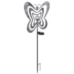 Lampă solară metalică gri argintiu, metalică neagră, plastic negru mat, sferă de sticlă transparentă craquelată, întrerupător glisant, IP44, LxlxÎ: 380x60x830mm, incl. LED 0.06W 3V, 3000K - imagine 4