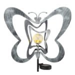 Lampă solară metalică gri argintiu, metalică neagră, plastic negru mat, sferă de sticlă transparentă craquelată, întrerupător glisant, IP44, LxlxÎ: 380x60x830mm, incl. LED 0.06W 3V, 3000K - imagine 5