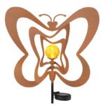 Lampă solară metalică ruginie mată, metalică neagră, plastic negru mat, sferă de sticlă chihlimbar craquelat, întrerupător glisant, IP44, LxlxÎ: 380x60x830mm, incl. LED 0.06W 3V, 3000K - imagine 5