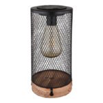 Lampă solară lemn natural, plastic negru mat, plasă metalică neagră mata, plastic transparent, buton, IP44, ø: 120mm, H: 255mm, inclusiv LED 0.06W 3V, 3000K - imagine 3