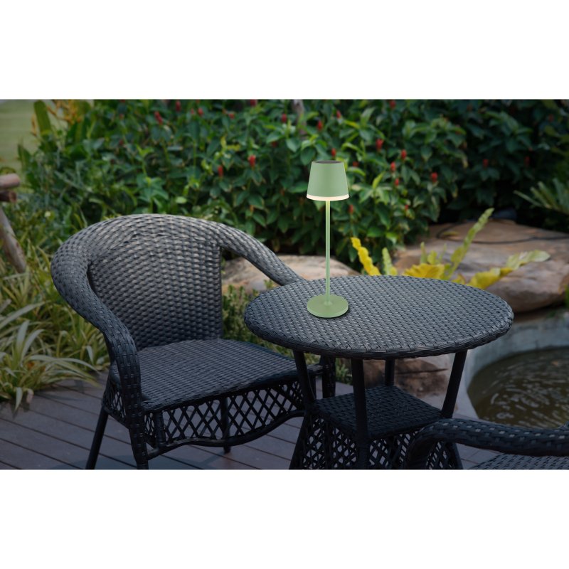 solar-36637bm-g29948-6 Lumină solară metal/plastic verde pal/satinat, comutator glisant, IP44, poate fi utilizată cu 1 sau 2 tije, ø: 110mm, H: 410mm, 2 înălțimi: 41cm/26cm, 10x LED 0.06W 3V, 3000K - imagine 1