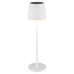 Lampa de masa solară metal alb mat, plastic negru mat, plastic alb mat, plastic satinat, comutator glisant, baterie inclusă CR18650 1200mAh, IP44, ø: 110mm, H: 410mm, 2 tije, deci 2 înălțimi posibile, 41 cm sau 26 cm, incl. 10x LED 0.06W 3V, 50lm, 3000K