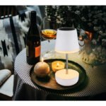 Lumină solară plastic alb mat, oțel inoxidabil, plastic satinat, comutator de presiune, înălțime reglabilă, IP44, lampă de masă cu telescop, ø: 110mm, H: 250mm, incl. 10x LED 0.06W 3V, 3000K