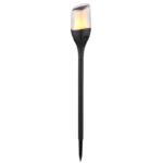Lumină solară din plastic negru mat, plastic transparent, plastic alb, comutator de presiune, efect de foc, IP44, ø: 75mm, H: 645mm, 2 înălțimi, 64.5 cm sau 47 cm, incl. 12x LED 0.2W 3V, 1600K