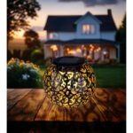 Lampă solară metal gri-argintiu antic, metal colorat cupru, plastic negru, canepa naturală, buton, IP44, pentru agățat sau în picioare, ø: 120mm, H: 260mm, inclusiv LED 0,06 W 3,2 V, 3000 K - imagine 4