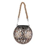 Lampă solară metal gri-argintiu antic, metal colorat cupru, plastic negru, canepa naturală, buton, IP44, pentru agățat sau în picioare, ø: 120mm, H: 260mm, inclusiv LED 0,06 W 3,2 V, 3000 K - imagine 5