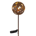Lumină solară metalică de culoare ruginie, comutator de presiune, IP44, glob cu frunze de arțar pe vârf de sol, ø: 120mm, H: 915mm, incl. LED 0.024W 3V, 3000K - imagine 4