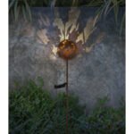 Lumină solară metalică de culoare ruginie, comutator de presiune, IP44, glob cu frunze de arțar pe vârf de sol, ø: 120mm, H: 915mm, incl. LED 0.024W 3V, 3000K