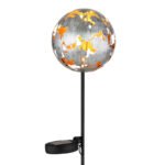 Lumină solară metal gri-argintiu, metal negru mat, comutator de presiune, IP44, glob cu frunze de arțar pe vârf de sol, ø: 120mm, H: 915mm, incl. LED 0.024W 3V, 3000K - imagine 4