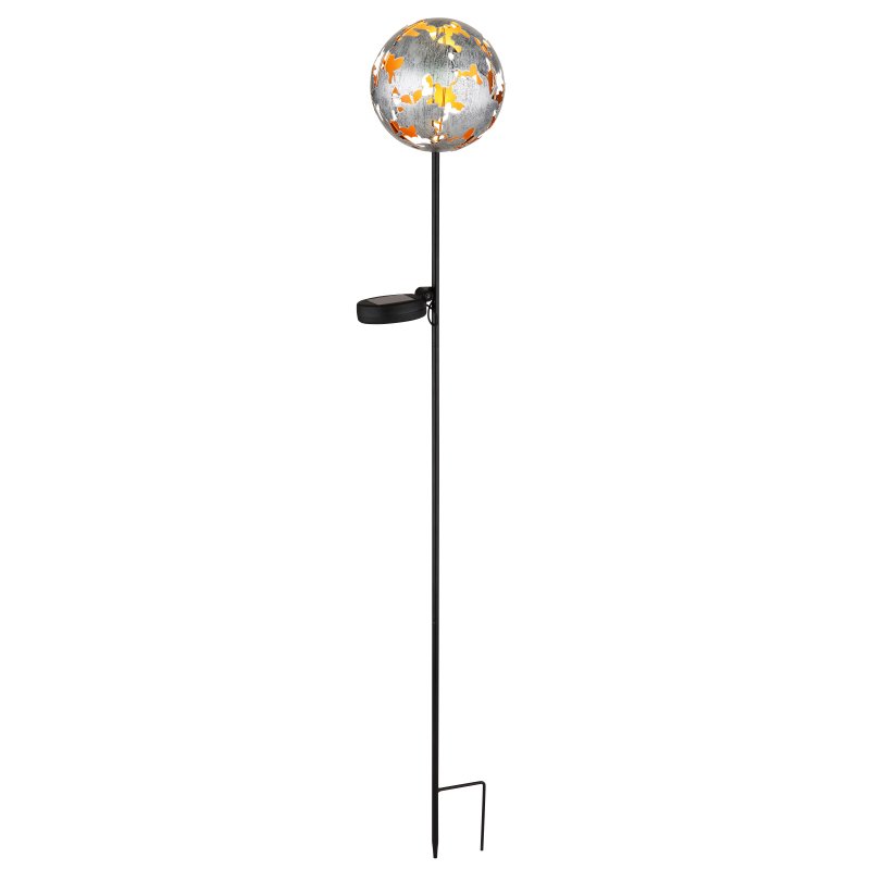 solar-36747s-g29960 Lumină solară metal gri-argintiu, metal negru mat, comutator de presiune, IP44, glob cu frunze de arțar pe vârf de sol, ø: 120mm, H: 915mm, incl. LED 0.024W 3V, 3000K - imagine 1