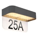 Lampă solară numarul casei din plastic gri mat, plastic/acrilic transparent, comutator treptat,  senzor inclus, IP54, lățime x înălțime: 230x123mm, adâncime: 100mm, LED inclus 6W 3.7V, ieșire 1000lm, 3000K
