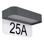 Lampă solară numarul casei din plastic gri mat, plastic/acrilic transparent, comutator treptat,  senzor inclus, IP54, lățime x înălțime: 230x123mm, adâncime: 100mm, LED inclus 6W 3.7V, ieșire 1000lm, 3000K - imagine 5