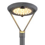 Lampă solară din aluminiu turnat sub presiune gri, oțel inoxidabil argintiu, sticlă transparentă, plastic negru mat, întrerupător treptat, senzor, IP54, ø: 310mm, H: 2047mm, LED 18W 4.08V, 2150lm, 3000K - imagine 5