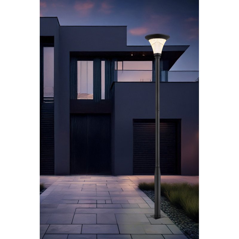 solar-36911-g30545-6 Lampă solară din aluminiu turnat sub presiune gri mat, aluminiu negru mat, plastic transparent, sticlă transparentă, reglabilă, telecomandă, IP54, ø: 423mm, H: 3185mm, LED 8W 3.23V, 570lm, CCT 3000-6500K - imagine 1