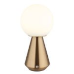 Lampă de masă metal cupru mat, acril opal, cablu PVC alb, touch on/off, dimmer tactil reglabil continu, funcție de memorie, excl. adaptor, USB-A 2.0/USB-C, IP41, ø: 120mm, H: 235mm, incl. LED 1.5W 230V, sursă 160lm, ieșire 140lm, CCT 3000/6500/4500K