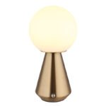 Lampă de masă metal cupru mat, acril opal, cablu PVC alb, touch on/off, dimmer tactil reglabil continu, funcție de memorie, excl. adaptor, USB-A 2.0/USB-C, IP41, ø: 120mm, H: 235mm, incl. LED 1.5W 230V, sursă 160lm, ieșire 140lm, CCT 3000/6500/4500K - imagine 3