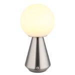 Lampă de masă metal nichel mat, acril opal, cablu PVC alb, touch on/off, dimmer tactil reglabil continu, funcție de memorie, excl. adaptor, USB-A 2.0/USB-C, IP41, ø: 120mm, H: 235mm, incl. LED 1.5W 230V, sursă 160lm, ieșire 140lm, CCT 3000/6500/4500K - imagine 3