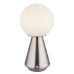 Lampă de masă metal nichel mat, acril opal, cablu PVC alb, touch on/off, dimmer tactil reglabil continu, funcție de memorie, excl. adaptor, USB-A 2.0/USB-C, IP41, ø: 120mm, H: 235mm, incl. LED 1.5W 230V, sursă 160lm, ieșire 140lm, CCT 3000/6500/4500K - imagine 4