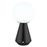 Lampă de masă metal negru mat, acril opal, cablu PVC negru, touch on/off, dimmer tactil reglabil continu, funcție de memorie, excl. adaptor, USB-A 2.0/USB-C, IP41, ø: 120mm, H: 235mm, LED 1.5W 230V, sursă 160lm, ieșire 140lm, CCT 3000/6500/4500K - imagine 4