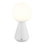 Lampă de masă metal alb mat, acril opal, cablu PVC alb, touch on/off, dimmer tactil reglabil continu, funcție de memorie, excl. adaptor, USB-A 2.0/USB-C, IP41, ø: 120mm, H: 235mm, incl. LED 1.5W 230V, sursă 160lm, ieșire 140lm, CCT 3000/6500/4500K